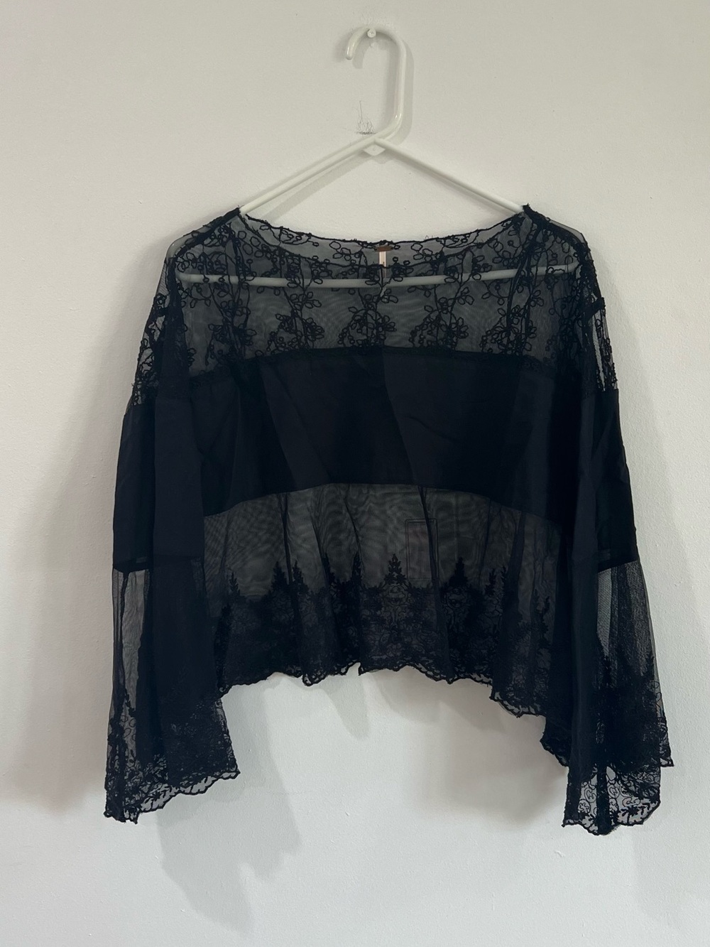 Free People Black Lace Bell Sleeve Top Whimsigoth XS Witchy Boho